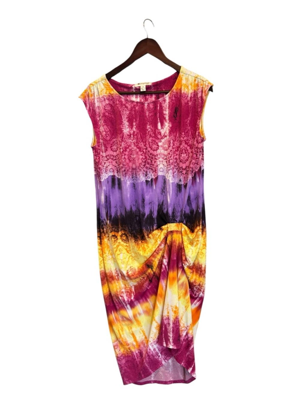 Inspire Multicolor Sleeveless Midi Dress in Pink, Purple & Yellow